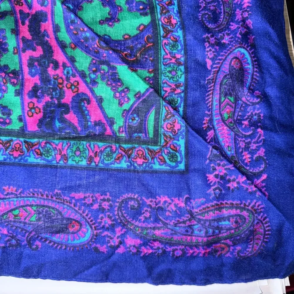 Vintage challis Berkshire royal purple paisley square scarf made in Japan regal